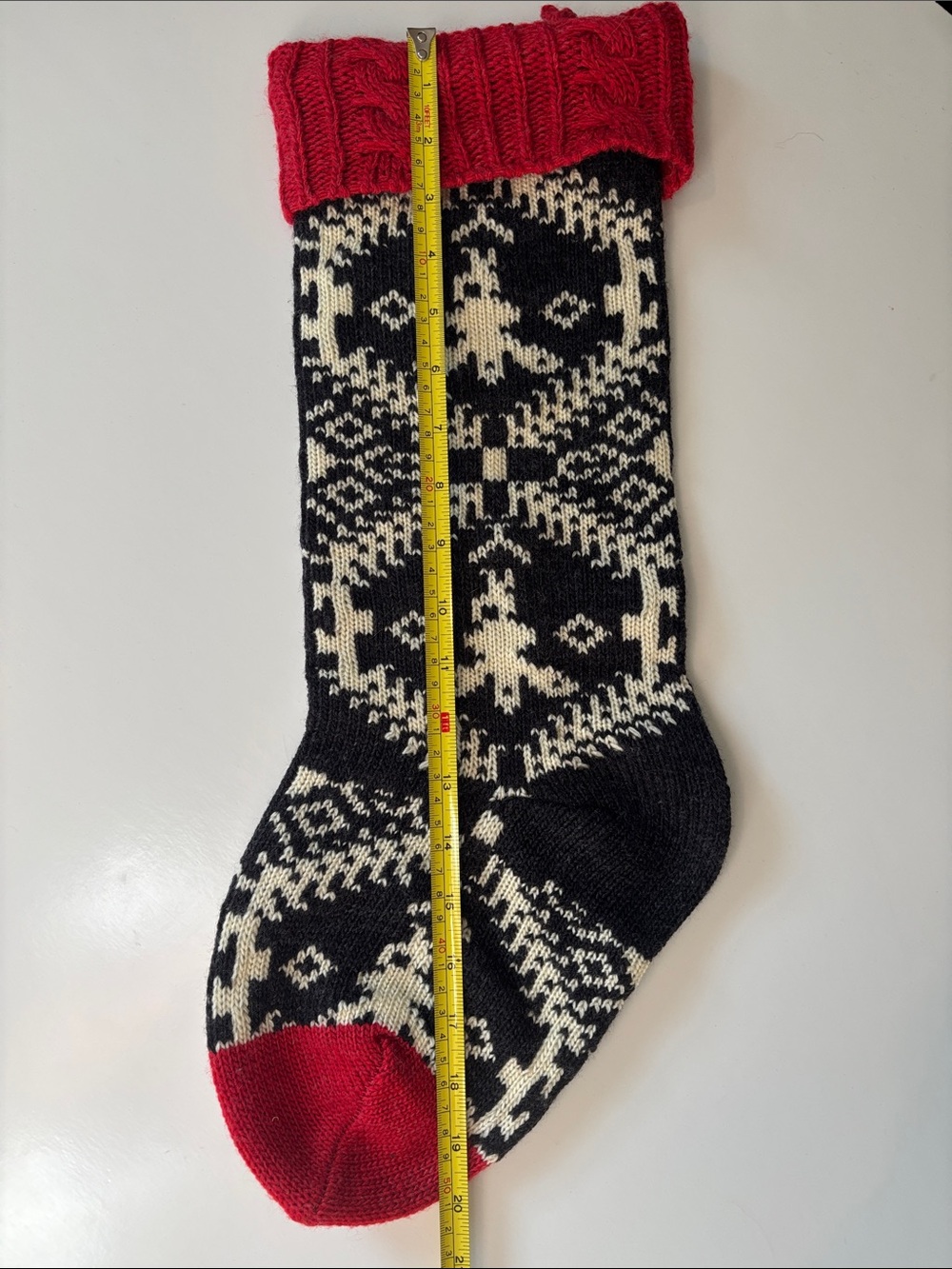 Wool Red & Black Patterned Knit Stocking - Picture 6 of 7